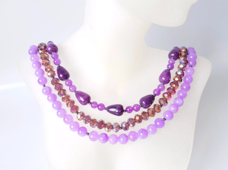 Coliere Handmade cu Pietre Semipretioase - Colier multisir cu jad mov si jad lila