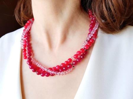 Colier multisir cu jad rosu si agat visiniu [5]