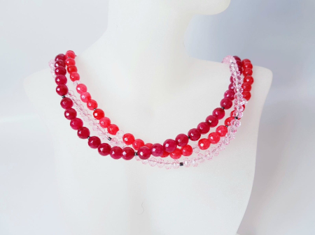 Coliere Handmade cu Pietre Semipretioase - Colier multisir cu jad rosu si agat visiniu