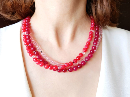 Coliere Handmade cu Pietre Semipretioase - Colier multisir cu jad rosu si agat visiniu