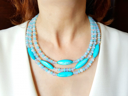 COLIERE - Colier multisir cu sidef bleu, opalit si cristale bleu
