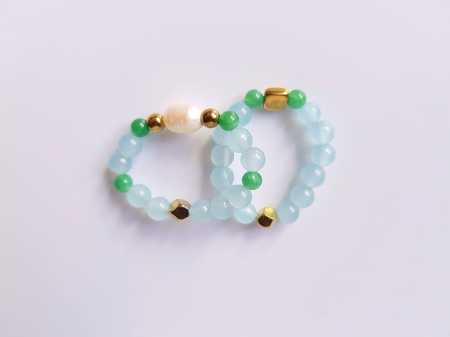 Set 2 inele - agat bleu si verde, hematit si perla de cultura [6]