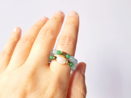 Set 2 inele - agat bleu si verde, hematit si perla de cultura [3]