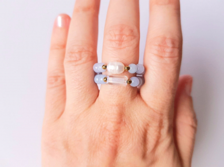 Set 2 inele - agate bleu, perla de cutura, cristal si hematit auriu [3]