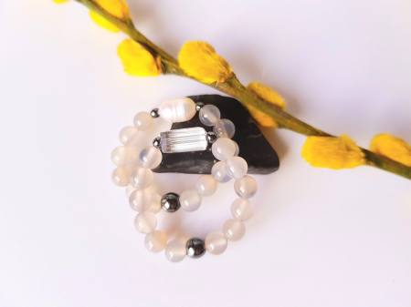 Set 2 inele - agate gri, perla de cutura, cristal si hematit [2]