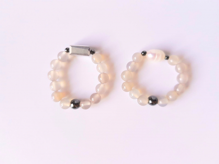 INELE - Set 2 inele - agate gri, perla de cutura, cristal si hematit
