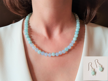 Seturi Handmade - Colier si cercei - Set colier cercei din jad bleu si opalit