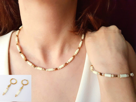 Seturi Handmade - Colier, cercei si bratara - Set colier, cercei si bratara cu agate, sidef si hematit