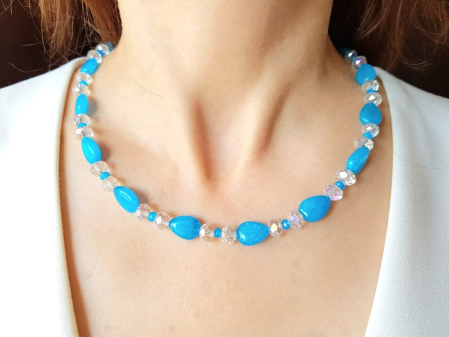 Set colier, cercei si bratara cu jad bleu [6]