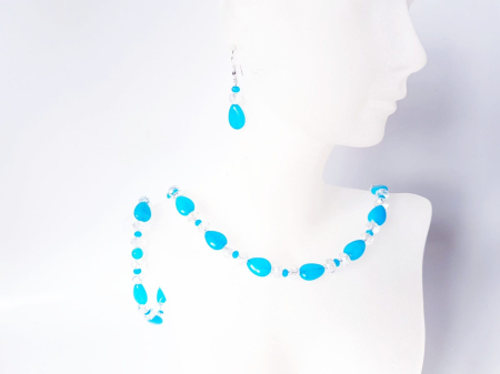 Set colier, cercei si bratara cu jad bleu [4]