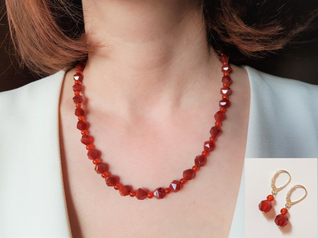 Seturi Handmade - Colier si cercei - Set colier si cercei clasic cu agate grena