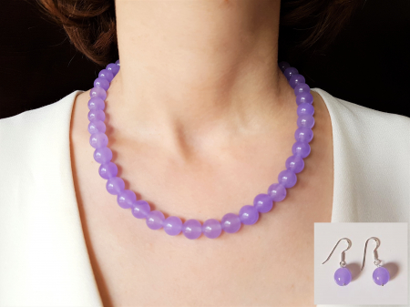 Seturi Handmade - Colier si cercei - Set colier si cercei clasic cu jad lila