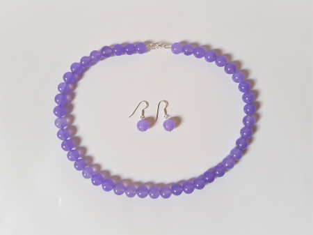 Set colier si cercei clasic cu jad lila [3]