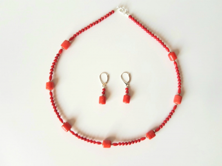 Set colier si cercei coral rosu si jad rosu [4]