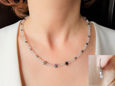 SETURI - Set colier si cercei cu agate albe si hematite