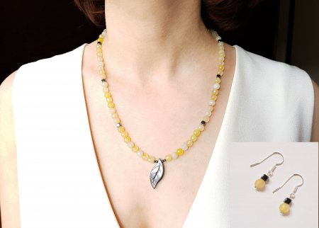 Seturi Handmade - Colier si cercei - Set colier si cercei cu agate galbene si hematite