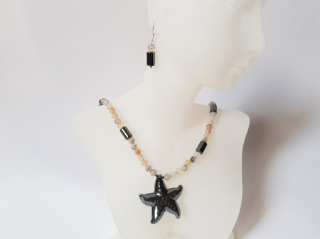 Set colier si cercei cu agate, hematite si pandantiv stea de mare [2]