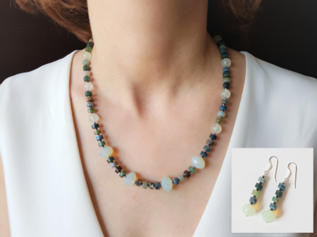 Seturi Handmade - Colier si cercei - Set colier si cercei cu agate indiene, hematite, jad si cristale
