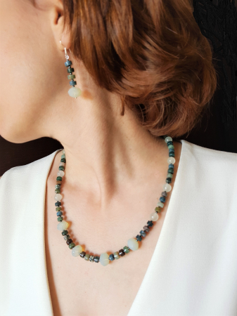 Set colier si cercei cu agate indiene, hematite, jad si cristale [4]