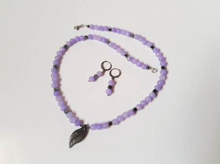 Set colier si cercei cu agate mov si hematite cuburi [5]