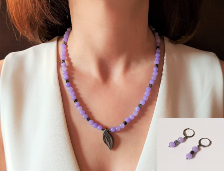 Seturi Handmade - Colier si cercei - Set colier si cercei cu agate mov si hematite cuburi
