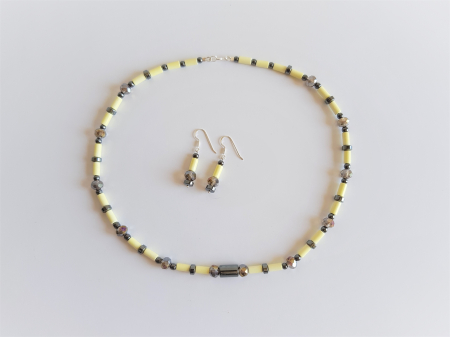 Set colier si cercei cu agate vanilie tuburi, hematite si cristale [4]
