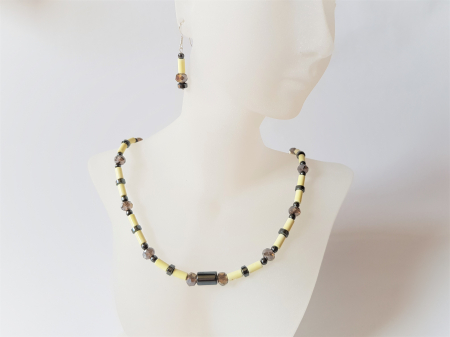 Set colier si cercei cu agate vanilie tuburi, hematite si cristale [1]