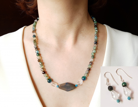 Seturi Handmade - Colier si cercei - Set colier si cercei cu agate verzi si cuart rutilat