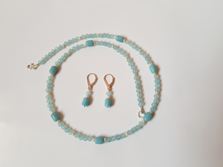 Set colier si cercei cu angelit, agate si perle naturale [5]