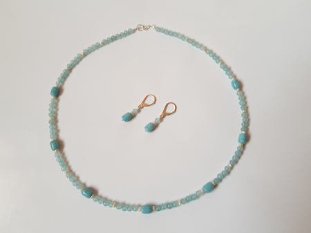 Set colier si cercei cu angelit, agate si perle naturale [6]