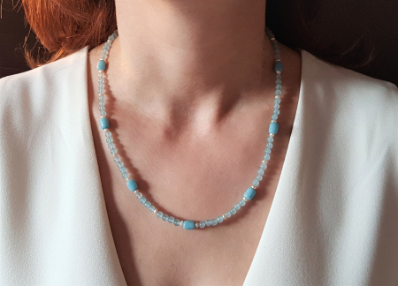 Set colier si cercei cu angelit, agate si perle naturale [7]