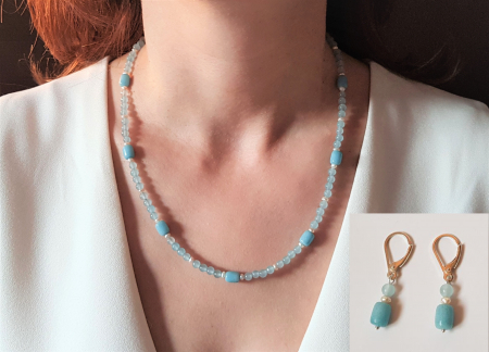 Seturi Handmade - Colier si cercei - Set colier si cercei cu angelit, agate si perle naturale