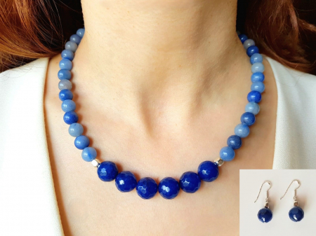 Seturi Handmade - Colier si cercei - Set colier si cercei cu aventurin albastru si jad safir