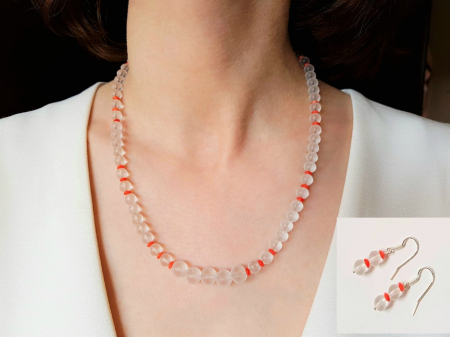 Seturi Handmade - Colier si cercei - Set colier si cercei cu cristal de stanca si coral
