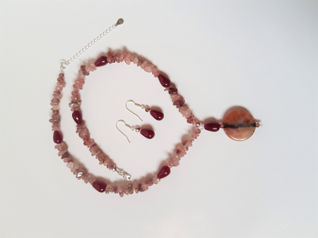 Set colier si cercei cu cuart cherry si jad [4]