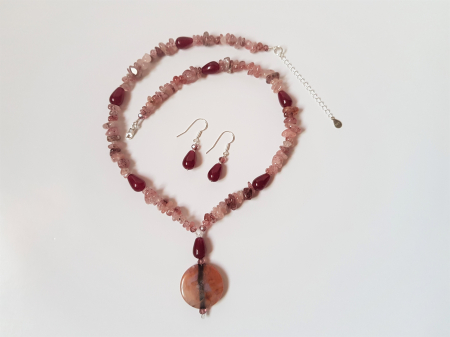 Set colier si cercei cu cuart cherry si jad [3]