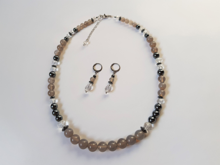 Set colier si cercei cu hematite, cuart gri si cristale [3]