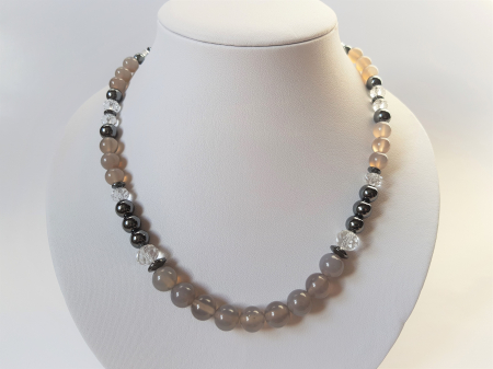 Set colier si cercei cu hematite, cuart gri si cristale [7]