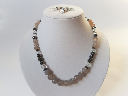Set colier si cercei cu hematite, cuart gri si cristale [6]