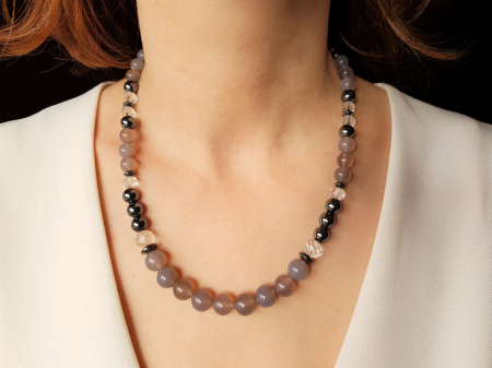 Set colier si cercei cu hematite, cuart gri si cristale [4]