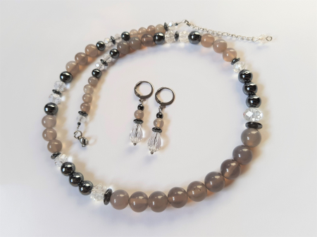 Set colier si cercei cu hematite, cuart gri si cristale [2]
