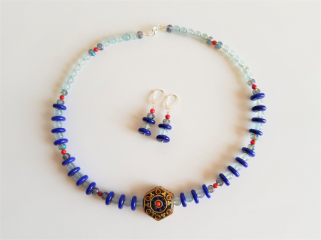 Set colier si cercei cu jad, agate, coral si margea tibetana centrala [4]