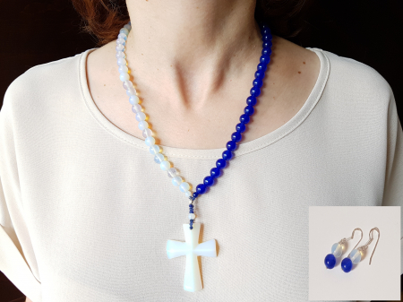 Seturi Handmade - Colier si cercei - Set colier si cercei cu jad albastru si opalit
