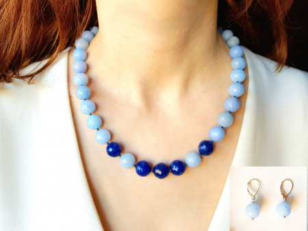 Seturi Handmade - Colier si cercei - Set colier si cercei cu jad bleu si jad safir