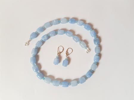 Set colier si cercei cu jad bleu tuburi [5]