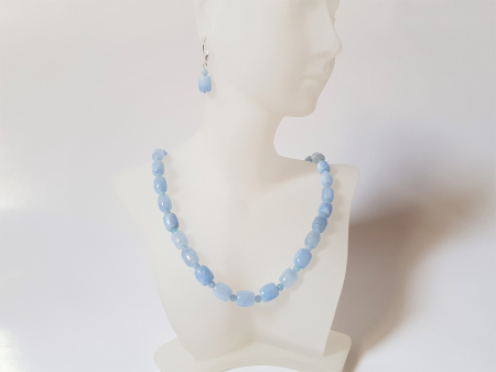 Set colier si cercei cu jad bleu tuburi [2]