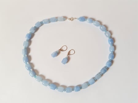 Set colier si cercei cu jad bleu tuburi [7]