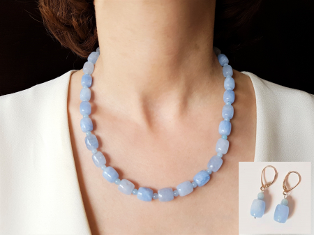 Seturi Handmade - Colier si cercei - Set colier si cercei cu jad bleu tuburi