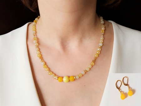 Seturi Handmade - Colier si cercei - Set colier si cercei cu jad galben si agate