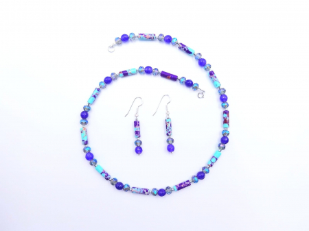 Set colier si cercei cu jad mov, jasp imperial  si cristale [3]
